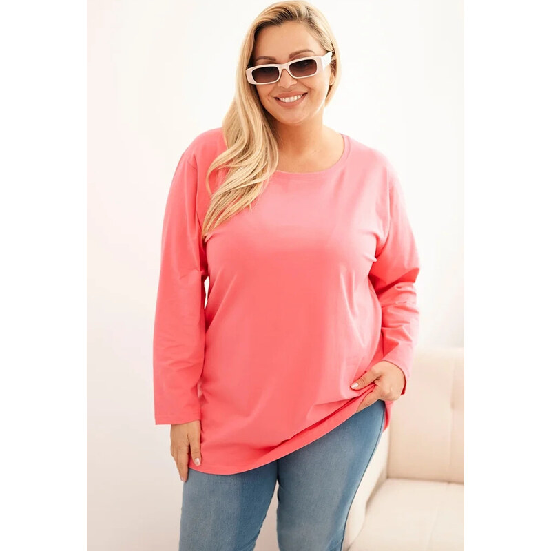 Kesi Růžová plus size halenka s kulatým výstřihem