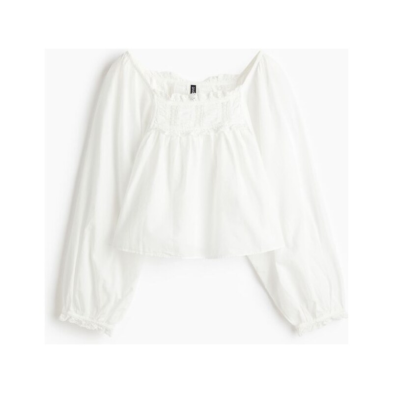 H&M - Bavlněná halenkas krajkovými lemy - bílá 109115941
