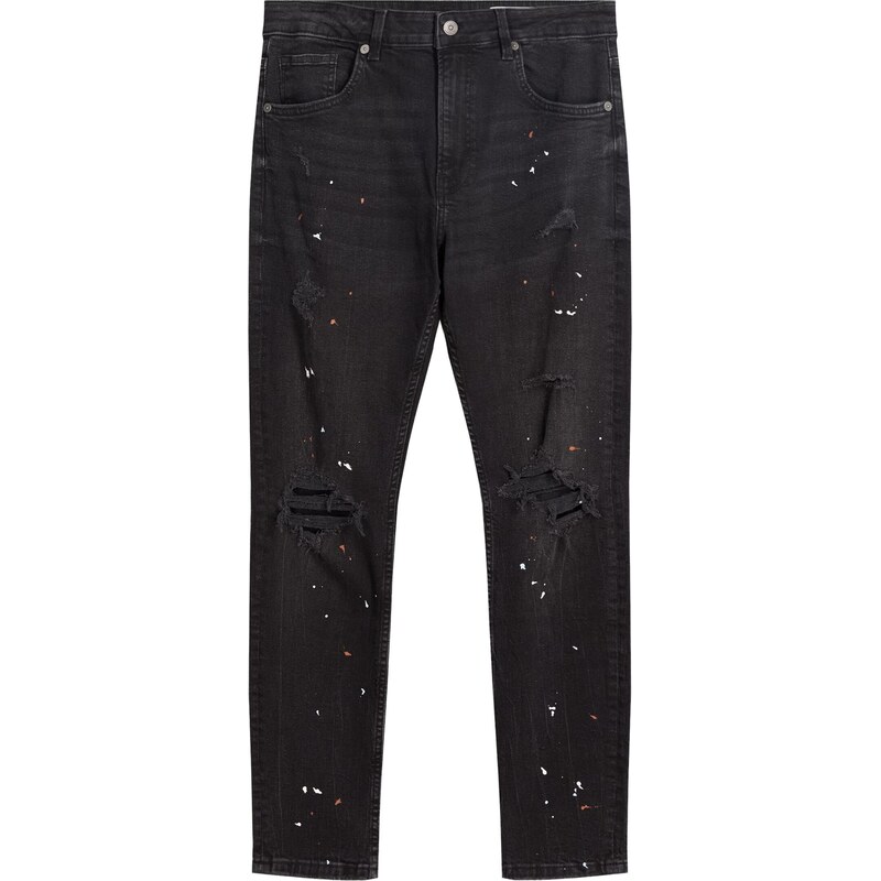 Bershka Džíny krvavě červená / černá džínovina / bílá