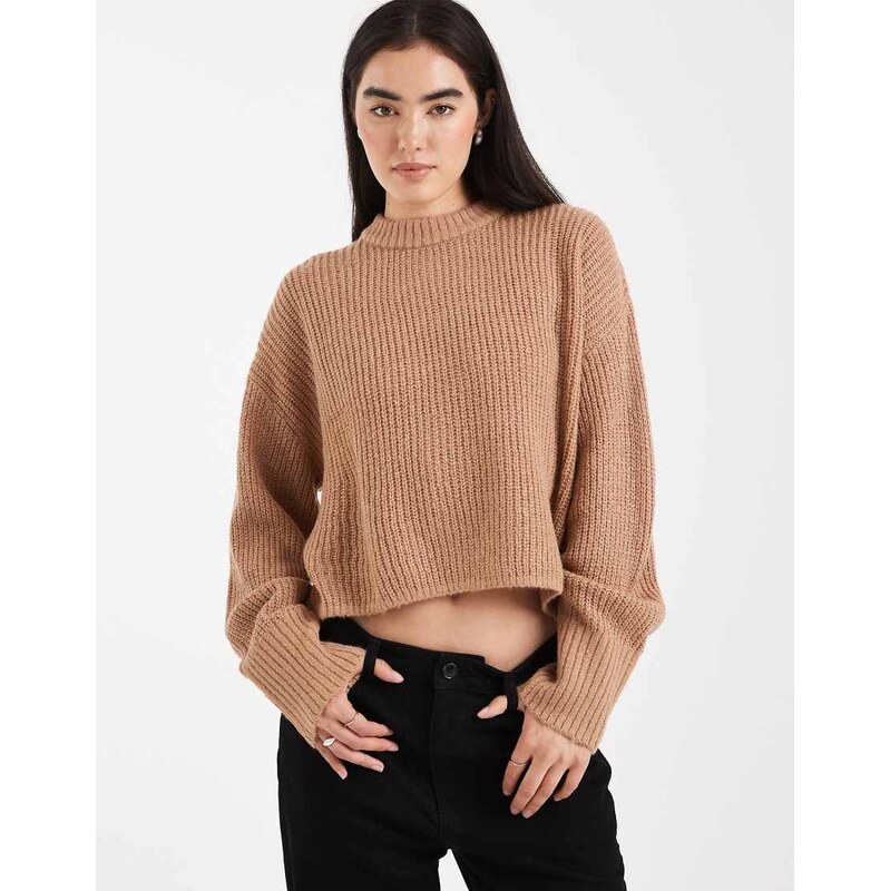 Miss Selfridge slouchy knit jumper in camel-Grey 115511349