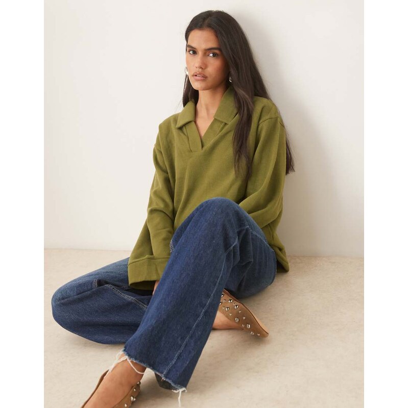 ASOS DESIGN Supersoft rugby collar long sleeve tee in khaki -