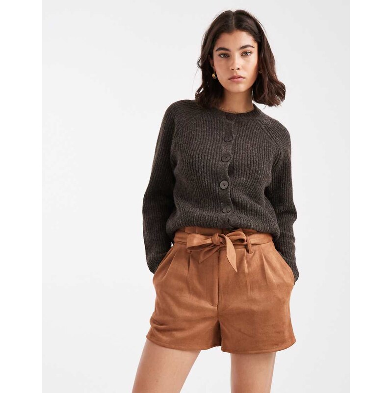 Miss Selfridge suedette belted short-Brown 109186765