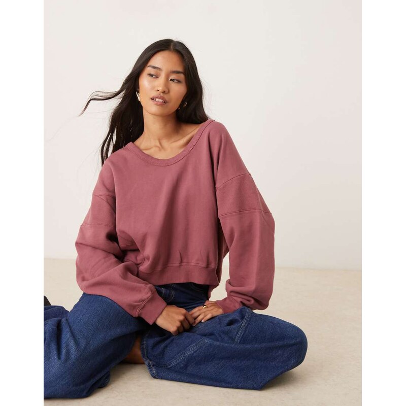 ASOS DESIGN U neck sweatshirt with seam detail in washed