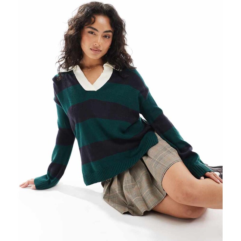 Brave Soul oversized knitted rugby top with contrast collar in