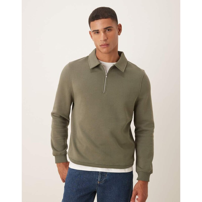 ASOS DESIGN essentials quarter zip collared sweatshirt with