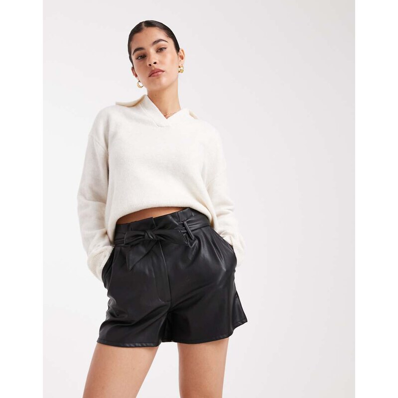 Miss Selfridge faux leather belted short in black 115512999