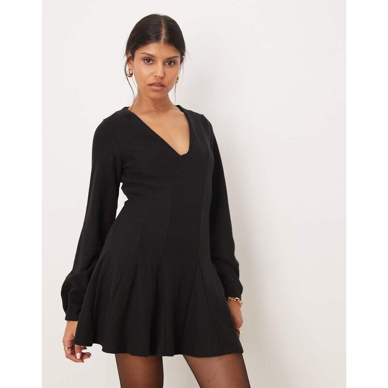 ASOS DESIGN supersoft V front fit and flare mini dress in black