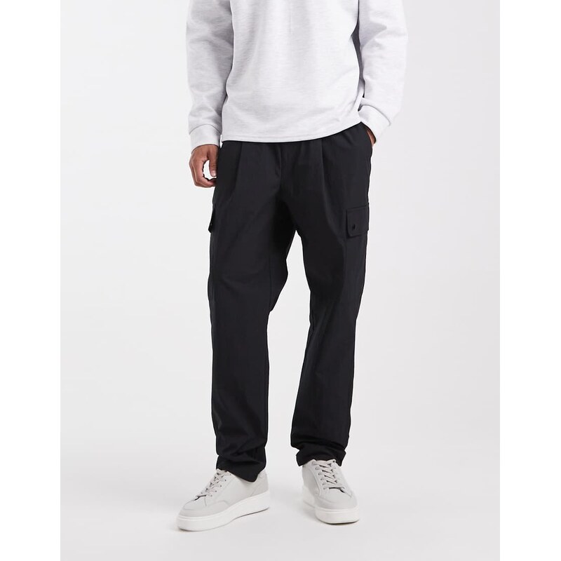 ASOS DESIGN tapered cargo trousers in black