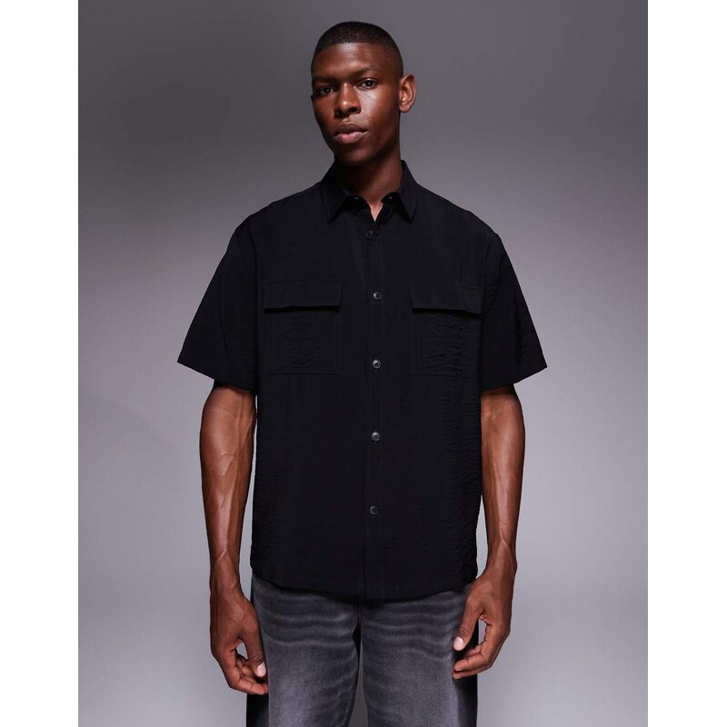 ASOS DESIGN relaxed textured shirt in black