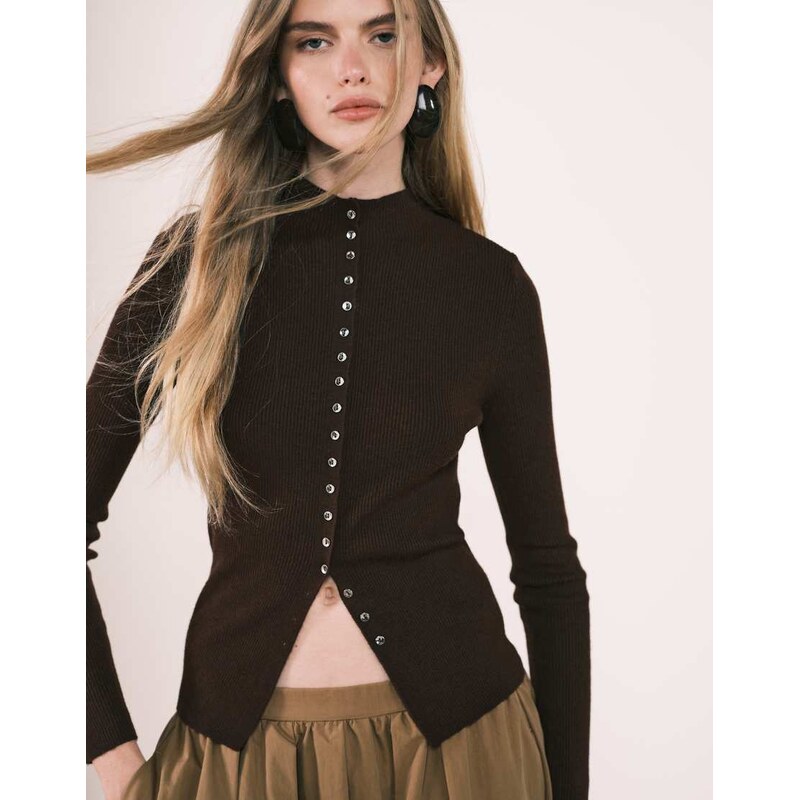 Mango high neck cardigan in brown 109187302