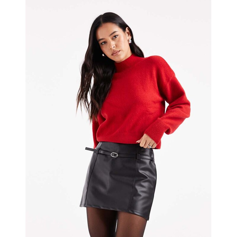 ASOS DESIGN faux leather belt detail micro mini skirt-Black 109187649