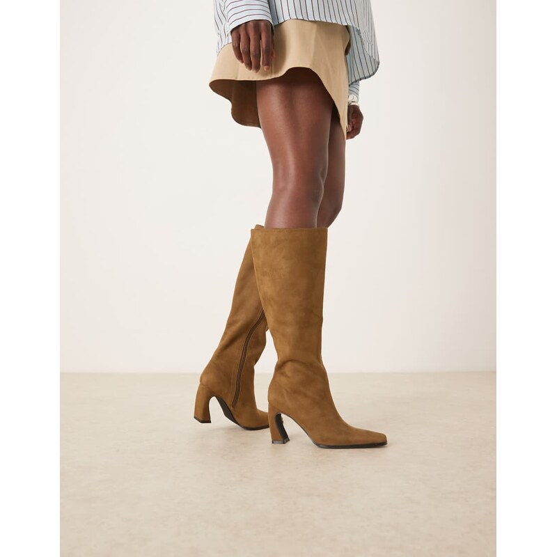 RAID Rosaleen curve heeled knee boots in olive micro-Green 109589245