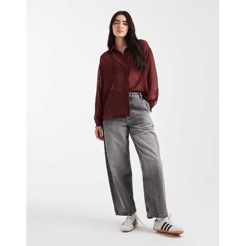 ASOS DESIGN sheer dobby detail shirt in burgundy-Red