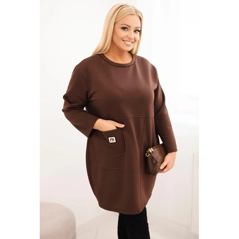 K-Fashion Dámské šaty Plus Size máslo s kapsou a rukávem 3/4