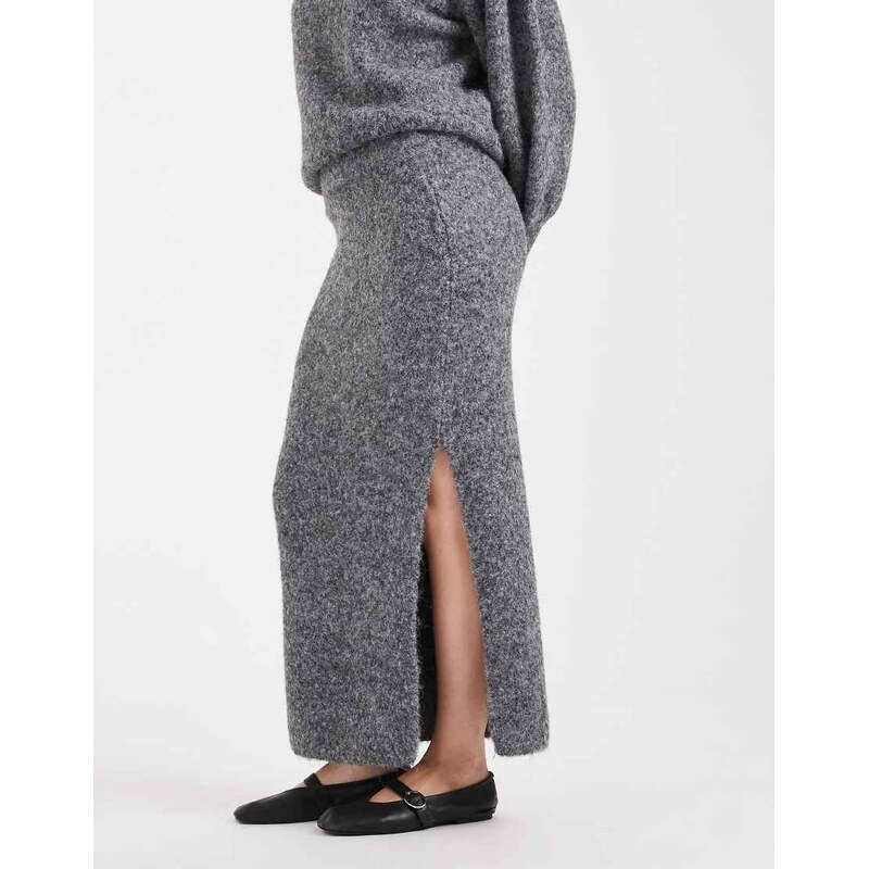 ASOS DESIGN fluffy maxi skirt co-ord in charcoal-Grey
