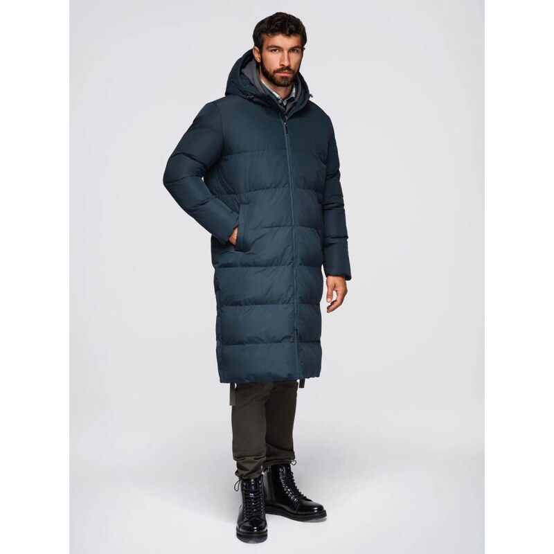 Ombre Clothing Atraktivní prošívaná tmavě modrá pánská parka V2
