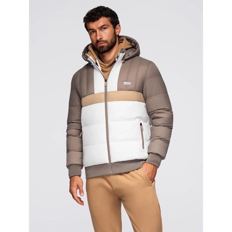 Ombre Clothing Béžovo-bílá prošívaná retro bunda V2 JALP-0296