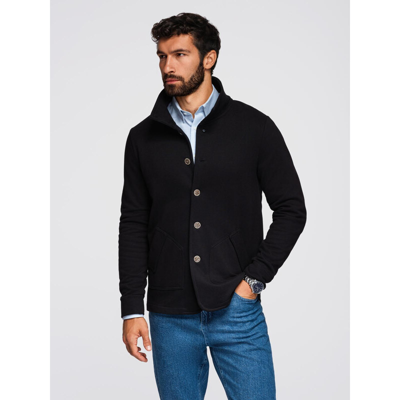 Ombre Mens button-down sweatshirt with stand-up collar - black