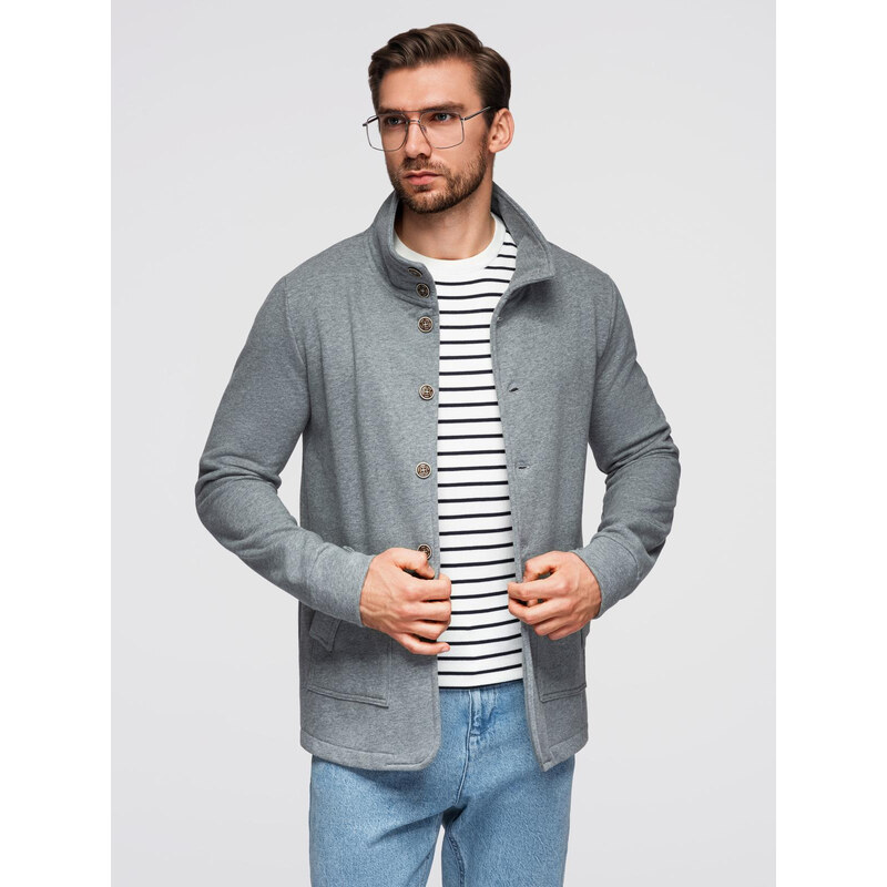 Ombre Mens button-down sweatshirt with stand-up collar - grey