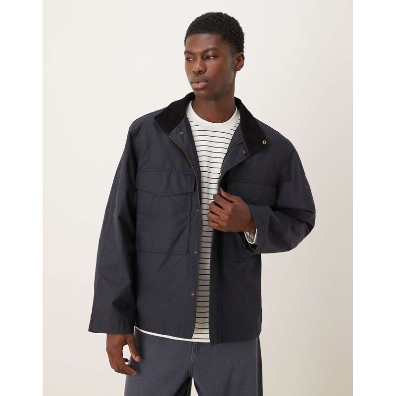 Selected 100% cotton waxed boxy jacket in navy