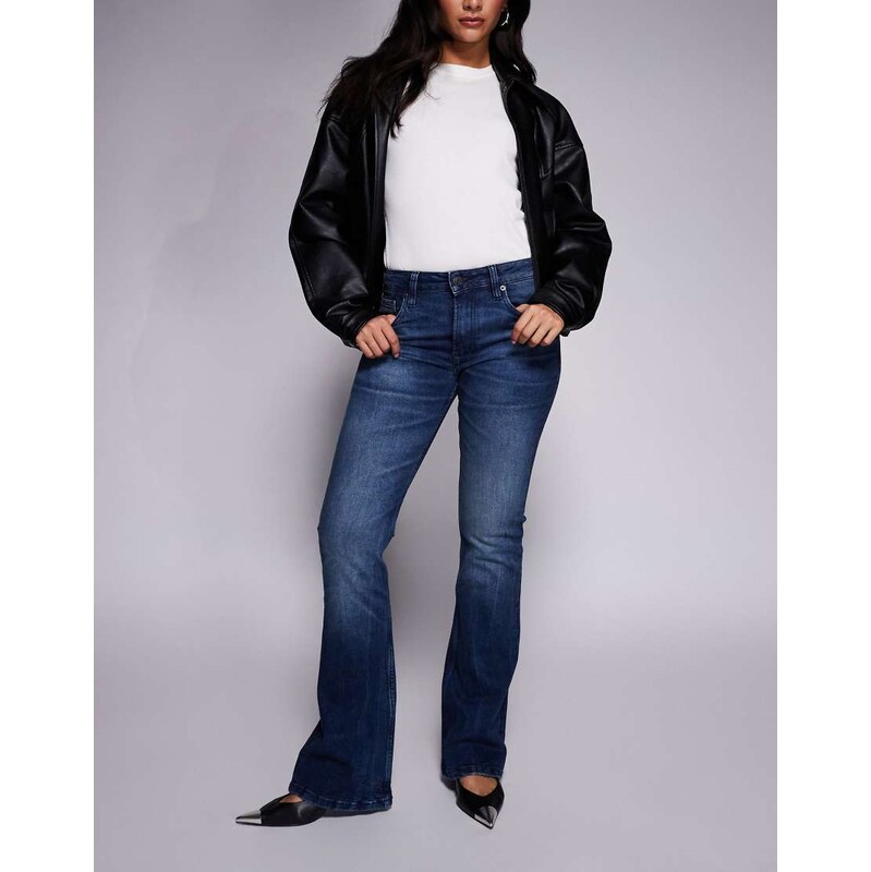 ASOS DESIGN bootcut flare jeans in dark mid wash-Blue