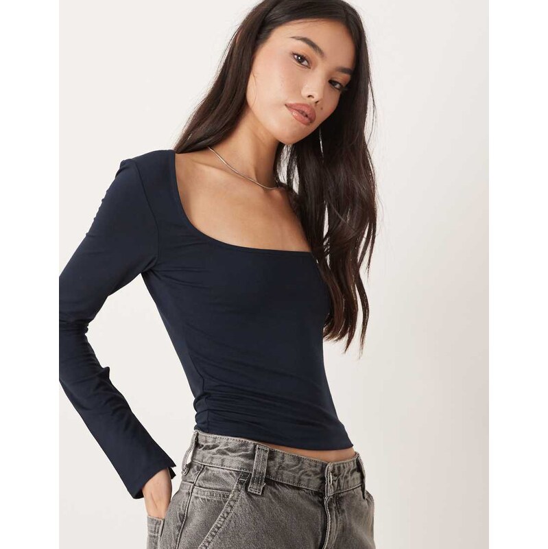 Gina Tricot Soft Touch long sleeve top with scoop neck and split