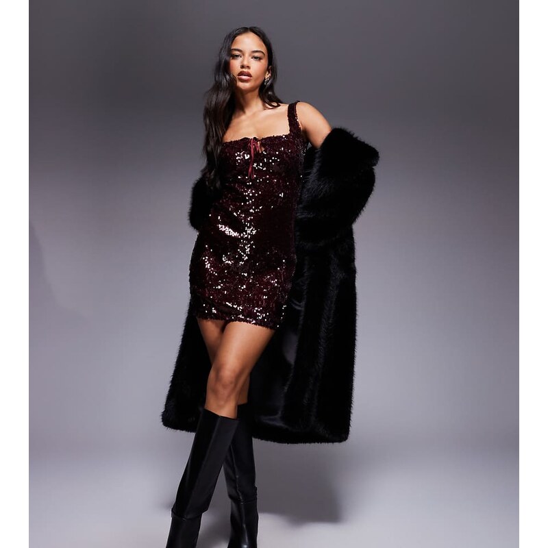 The Frolic exclusive sequin square neck tie front mini dress in