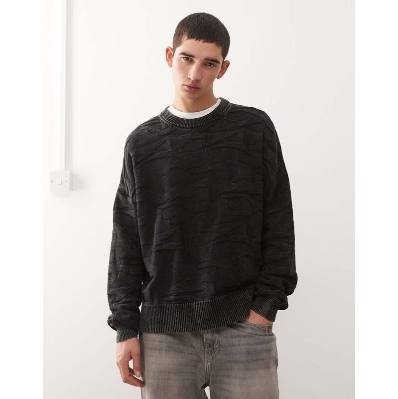 Weekday boxy fit 3D texture effect jumper in black