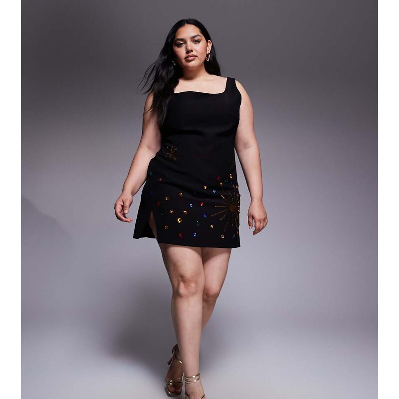 Renee Studio velvet square neck celestial sequin & gem mini