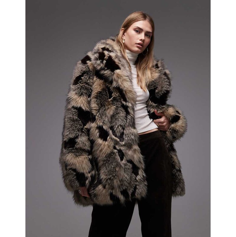 & Other Stories faux fur coat in brown and grey tone-Multi