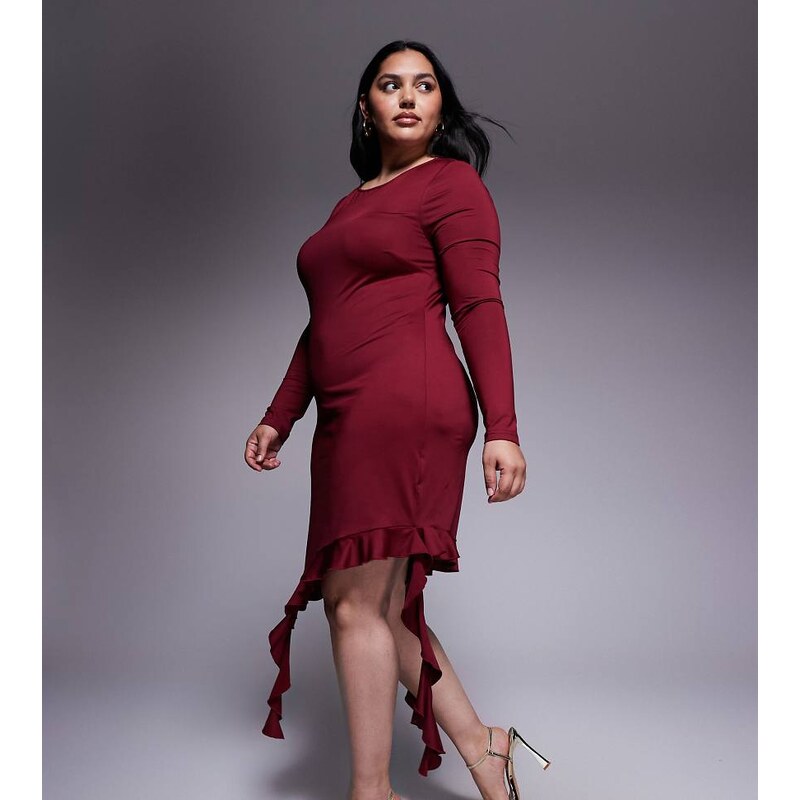 Renee Studio double sculpted slinky long sleeve asymmetric frill hem 109239995