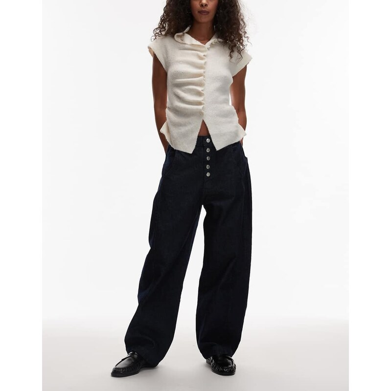 Reclaimed Vintage baggy barrel jean with button fly in indigo rinse 112298949
