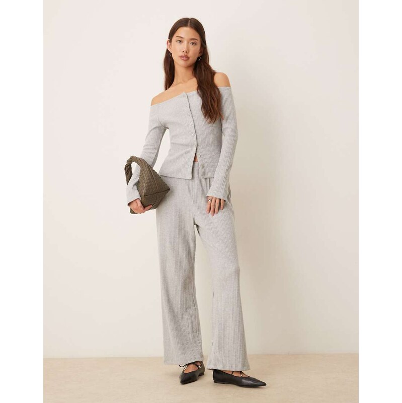 ASOS DESIGN supersoft mixed rib wide leg trouser in grey