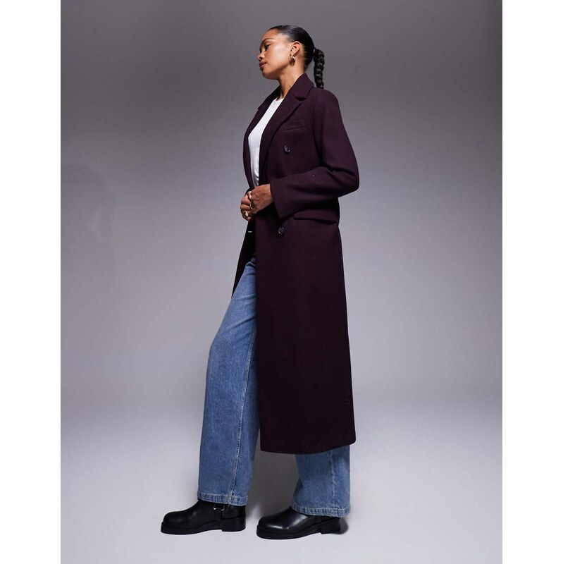River Island tailored double breasted coat in burgundy