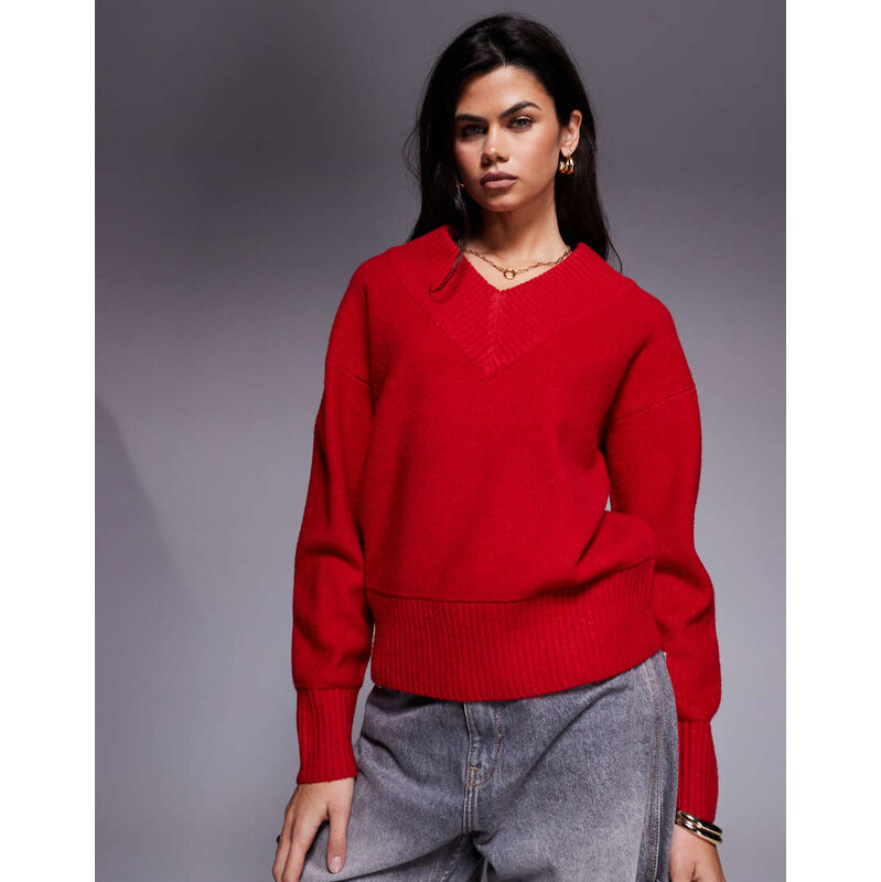 River Island knitted V-neck jumper in bright red