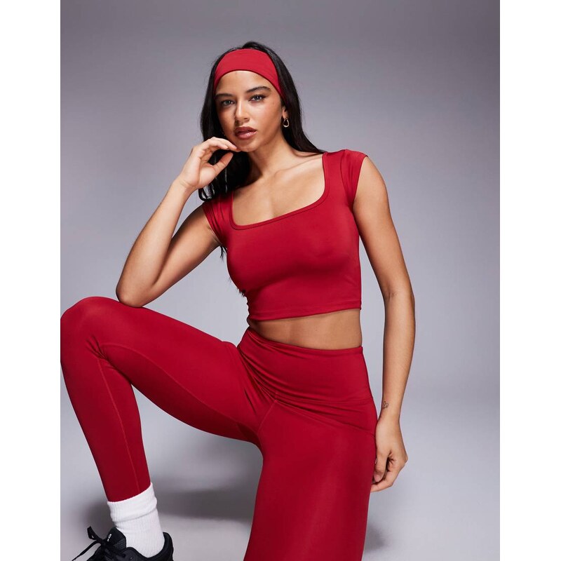 4505 active square neck cap sleeve top in cherry red 109240798