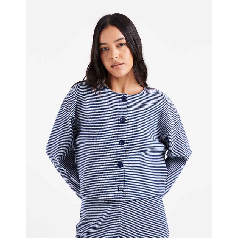 Miss Selfridge stripe brushed rib cardigan co-ord in navy stripe