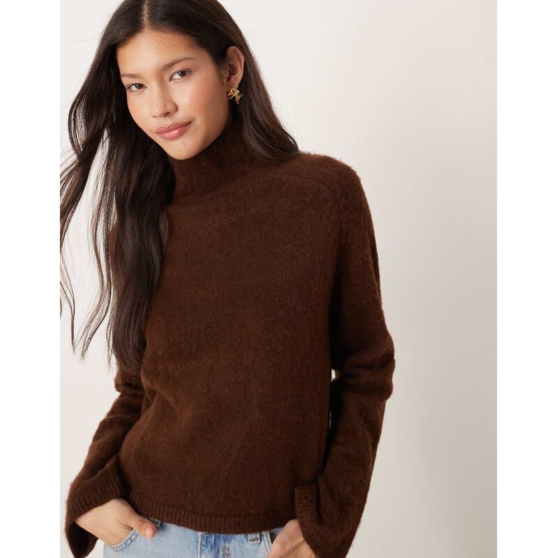 ASOS DESIGN brushed knit funnel neck boxy jumper in chocolate