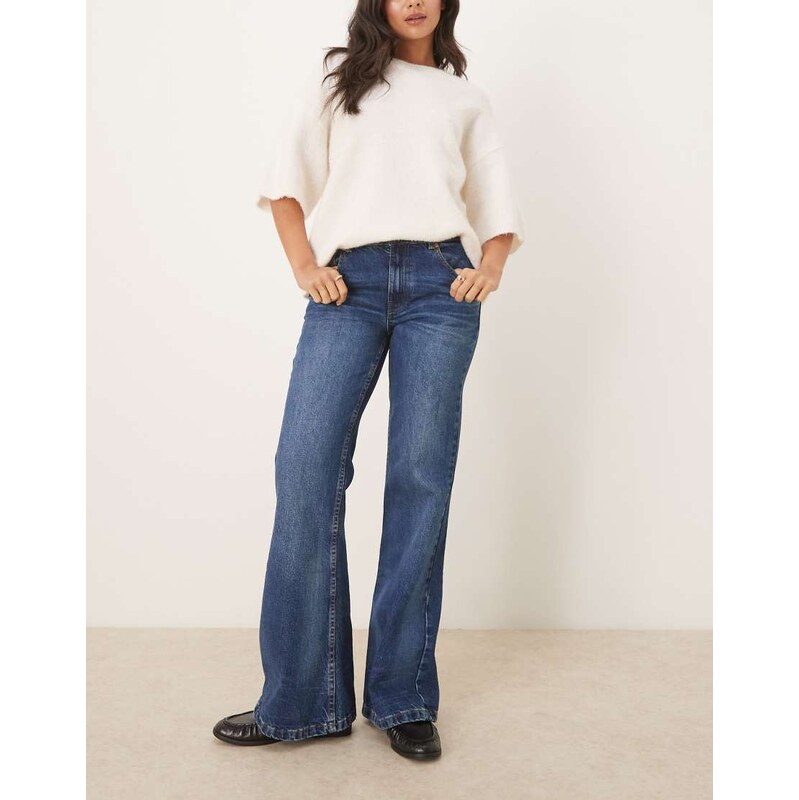 ASOS DESIGN relaxed flare jean in dark midwash-Blue