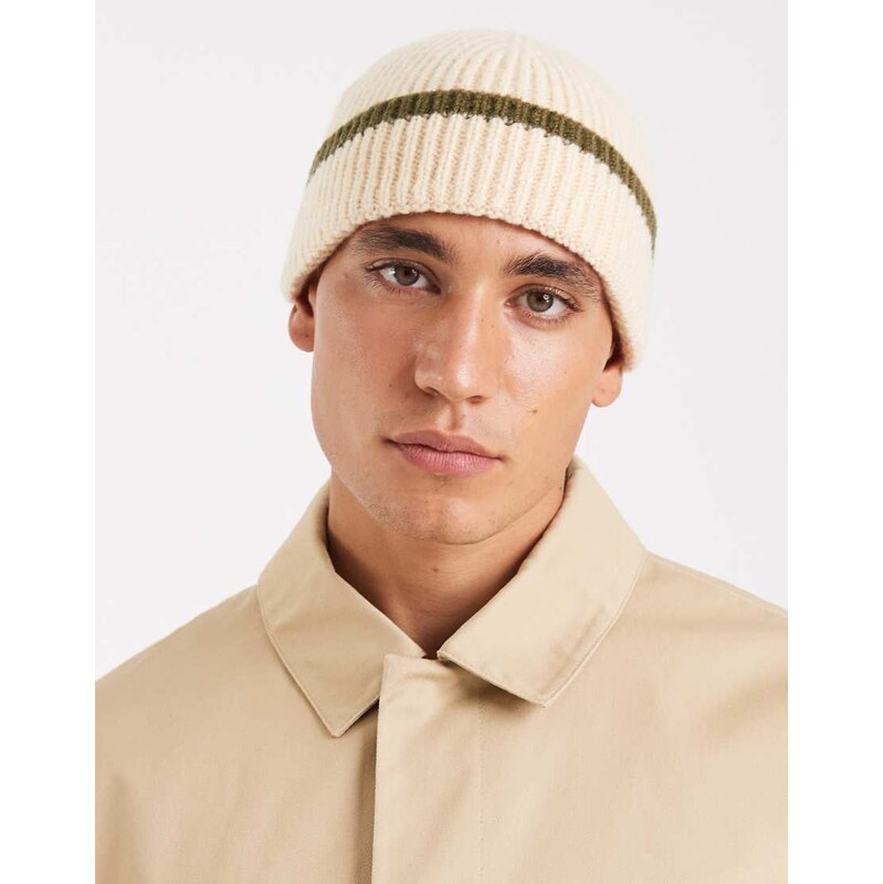 ASOS DESIGN knitted tipped beanie in neutral