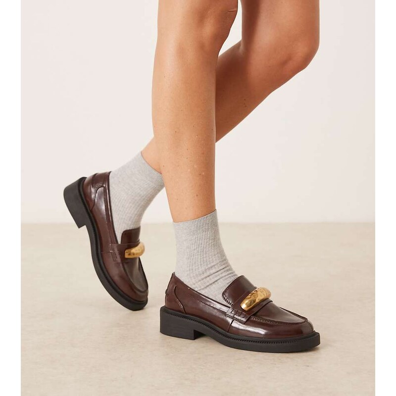 ASOS DESIGN Wide Fit Mistral trim detail loafers brown