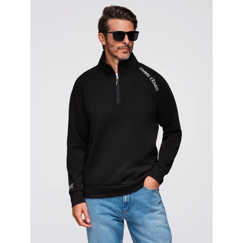 Ombre Clothing Pánská černá mikina s logem a vysokým límcem V1