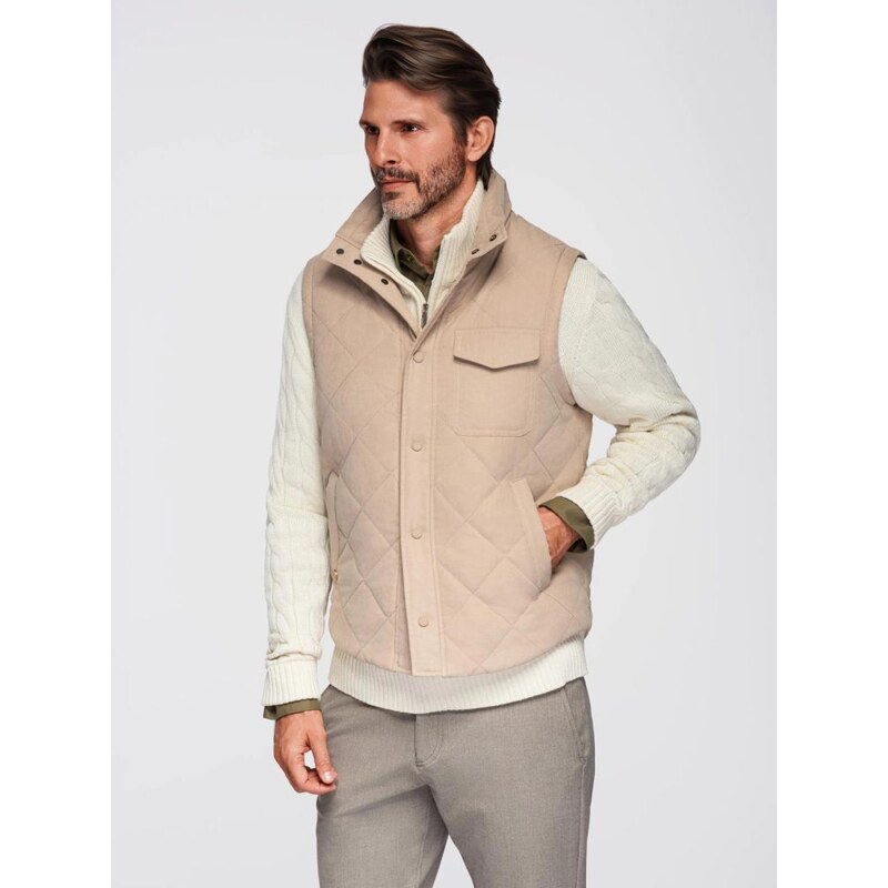 Ombre Clothing Módní béžová pánská vesta V1JAVJ-0277
