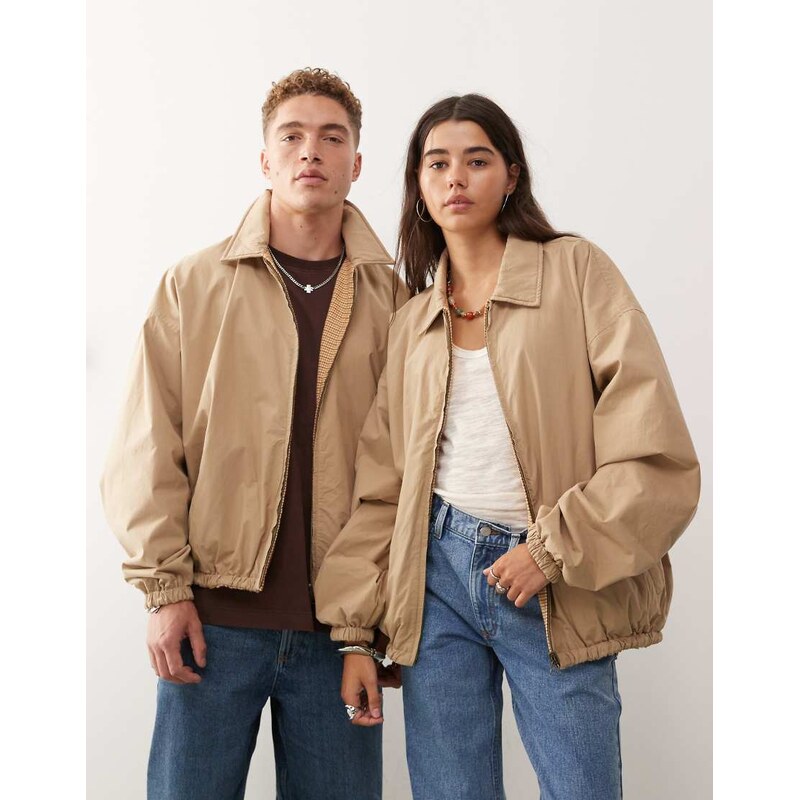 Reclaimed Vintage unisex reversible harrington coach jacket in tan and 109289249