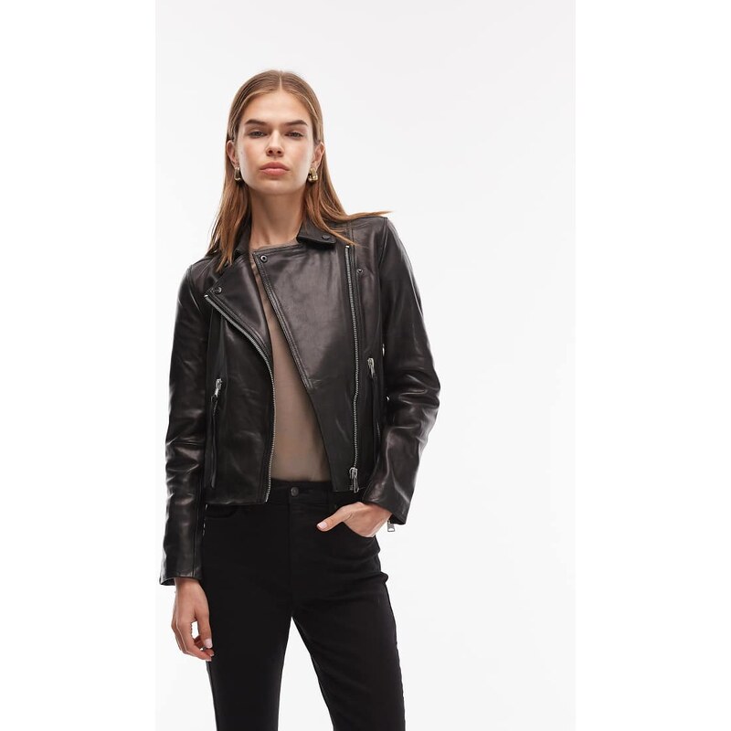 AllSaints Dalby leather biker jacket in black-Multi 109289527