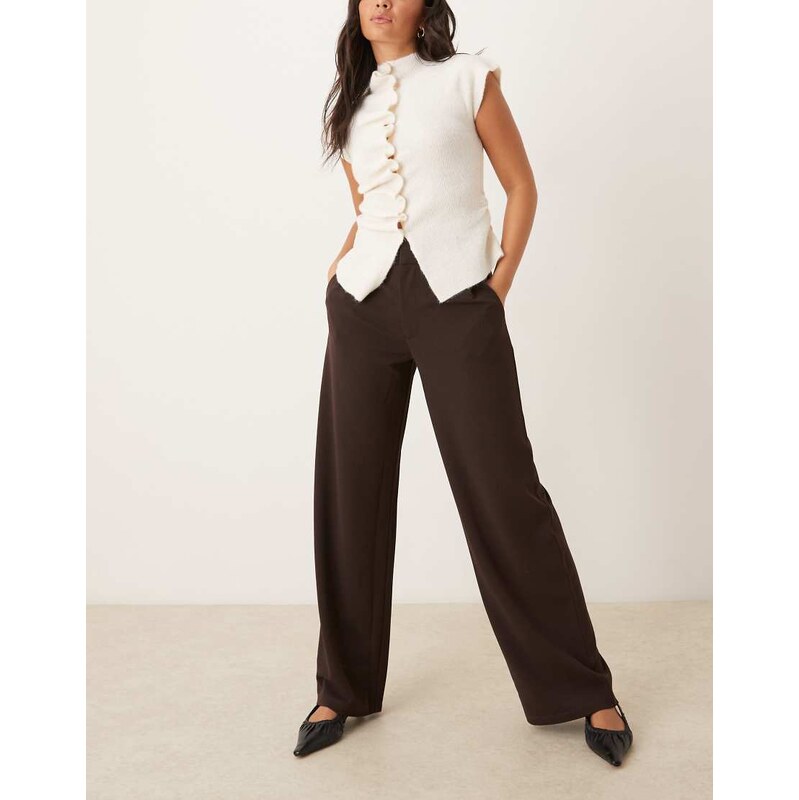 JDY wide leg tailored trousers in chocolate brown