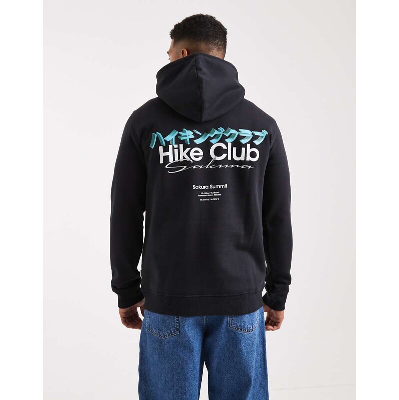 ONLY & SONS hoodie with hike club back print in black