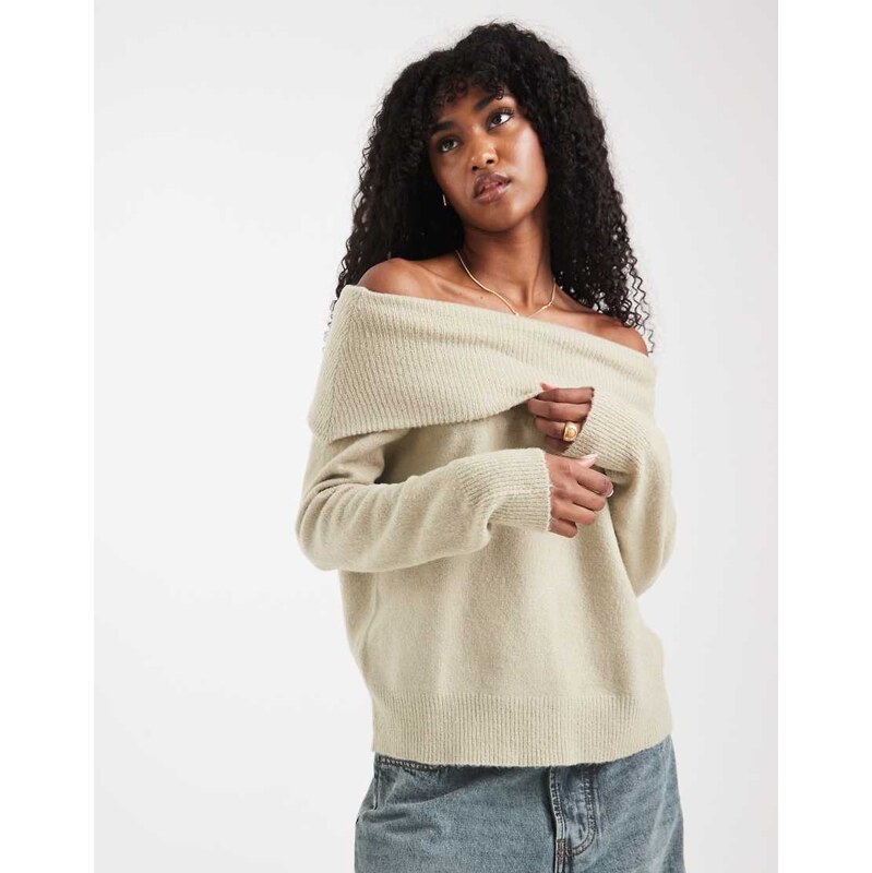 Brave Soul knitted bardot jumper in sage green 109280221