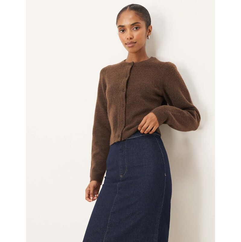 Brave Soul crew neck soft touch cardigan in brown