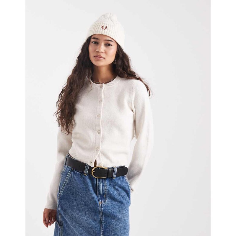 Brave Soul crew neck soft touch cardigan in cream-White